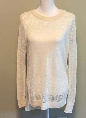 Vtg. 90's Banana‎ Republic Ivory Crochet Mesh Pointelle Sweater Sz M